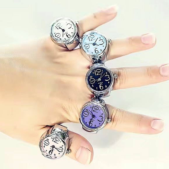 Silver Watch Ring Pink Face Adjustable Stretch Band All Sizes - Picture 3 of 3